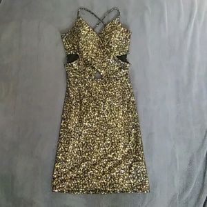 Fitted Gold Paint Splattered Dress